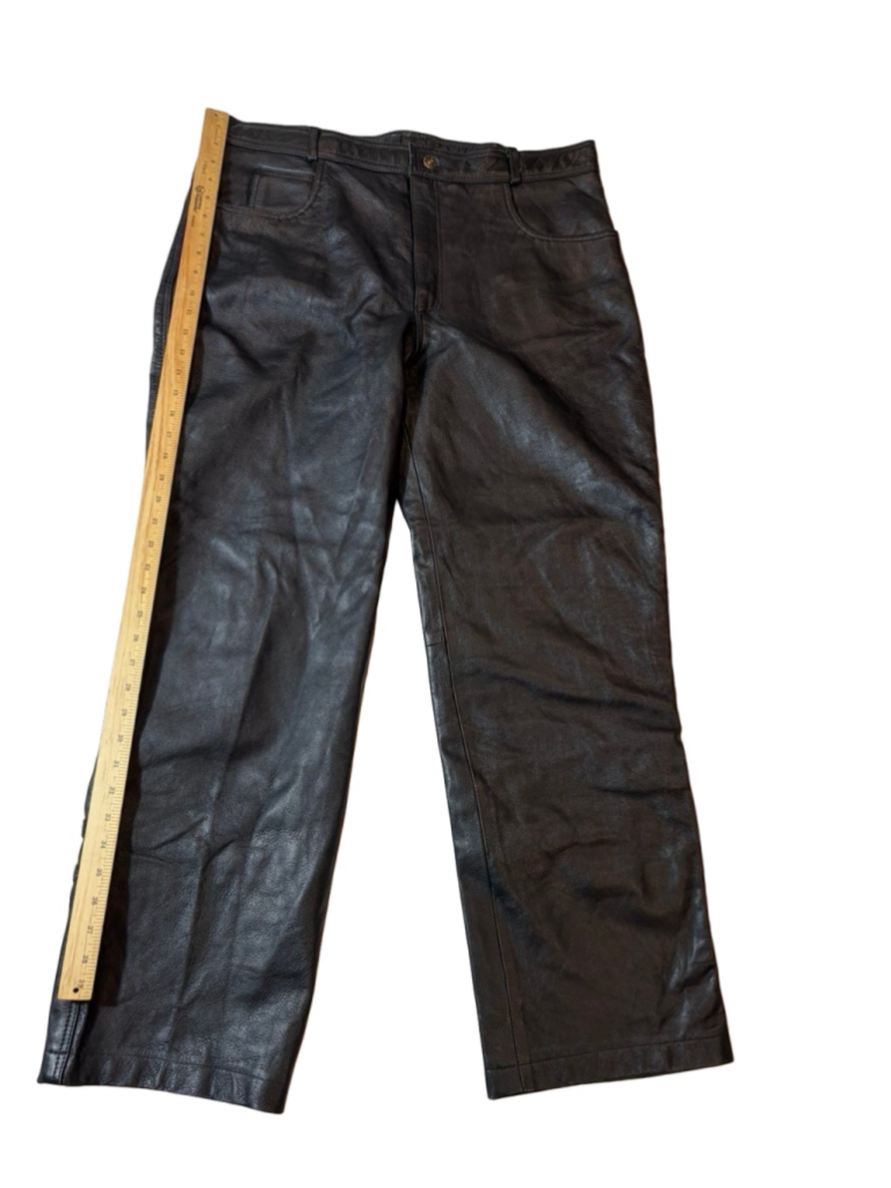 Jamin Leather Co. Y2K Black Leather Moto Biker Pants Buckle Strap 42 - Picture 2 of 8
